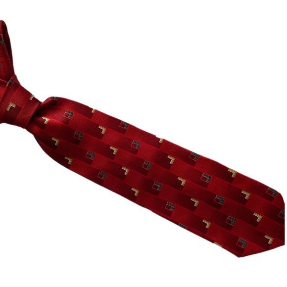 Alexander Julian Silk Tie Handmade Woven Tipped Bar Tac Tie Loop Red Geo 60x3.75 - Picture 9 of 12